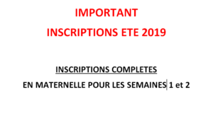 Lire la suite à propos de l’article IMPORTANT ETE 2019