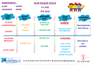 Lire la suite à propos de l’article ETE 2019  MATERNELLES SEMAINE 1 : DU 8 AU 12 JUILLET